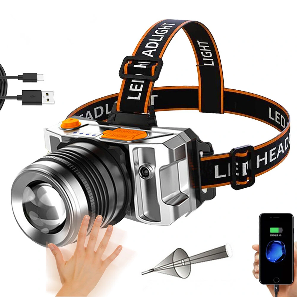 Outdoor 500LM Wave Sensor Headlamp White Yellow Blue 3 Light Source Fishing Headlights USB Charging Night Running Lamp (image for) Outdoor 500LM Wave Sensor Headlamp White Yellow Blue 3 Light Source Fishing Headlights USB Charging Night Running Lamp